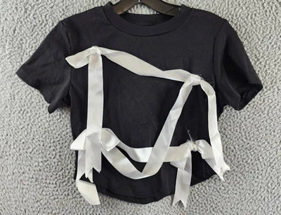 Camiseta corta Madonna & Co. con lazos 3D para mujer L negra cuello redondo manga corta Foto 1 de 4