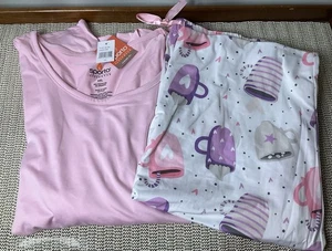 Sporto Pastel Pink 2XL Long Sleeve Coffee Cup Print Pants Pajama Set - NIP - Picture 1 of 7