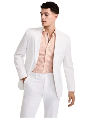 Bar Iii Mens Slim fit Suit Jacket Blazer 38 S White Solid Linen - Image 1 of 4