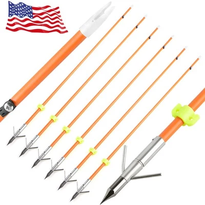 12x Solid Fiberglass Bowfishing Arrow Broadhead Safty Slide Archery Bow Fishing - Image 1 of 4