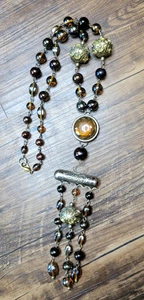 Vintage Aurora Bernstein Glas Perlen gemischte Töne Metall Statement Halskette BoHo 20" - Bild 1 von 12