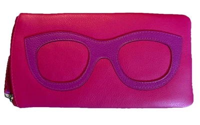 Estuche para gafas de cuero genuino ILI con marco gráfico en rosa indio/orquídea Foto 1 de 2