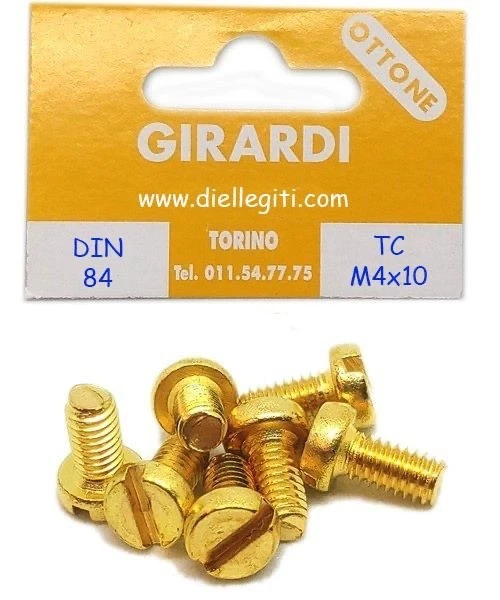 VITE A METALLO IN OTTONE TESTA CILINDRICA M4x10 - DIN 84 - UNI 6107 - Immagine 1 di 1