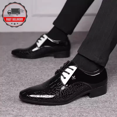 Luxury Italian Patent Leather Oxford Shoes for Men – Pointed Toe Dress Shoes - Image 1 of 4