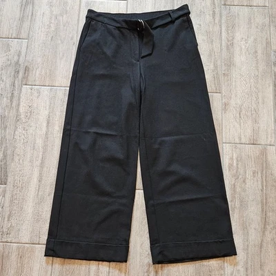 J. Jill Pants Womens Size S Black Ponte Knit Belted Full Leg Wide Cropped  - Image 1 of 4
