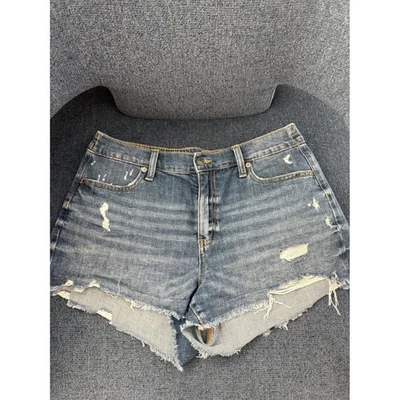 Aerie Denim Shorts Womens Medium M Blue Distressed Frayed Hem Elastic Waist - Image 1 of 4