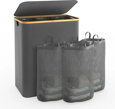 Hampers for Laundry Basket with Lid, 160L Extra Large 3 Section Clothes Divid... - Image 1 of 4