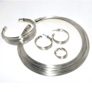 Rounded Hoops Oversized Necklace Earrings Bangle Adjustable Ring Set MJ - Picture 1 of 7