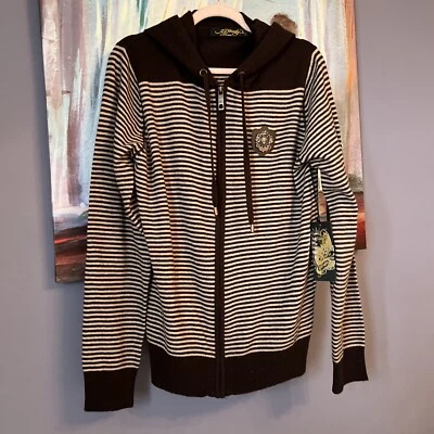 Cárdigan Suéter ED HARDY L Con Capucha Mezcla de Lana Cremallera Tejido Marrón Beige💖💖 Foto 1 de 4