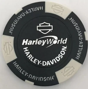CHESTERFIELD, UK HARLEY WORLD HARLEY DAVIDSON POKER CHIP (BLACK & WHITE) ENGLAND - Picture 1 of 2