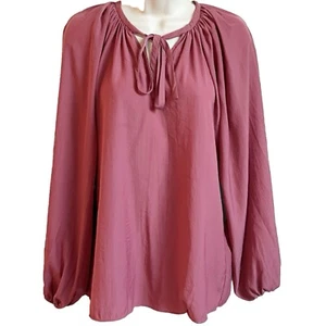 NWT Joan Vass Peasant Blouse Long Sleeve Pink Bow Accent Pullover Extra Small - Picture 1 of 6