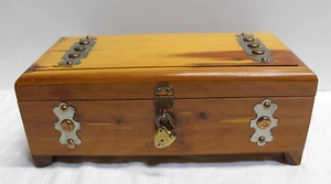 Vintage Jewelry Trinket Box Cedar Souvenir w/ Lock 10.5" x 5.25" - Picture 1 of 6