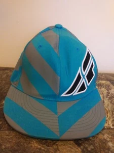 Fly Racing Fat Stripe Baseball Hat Blue & Gray L-XL Flexfit - Picture 1 of 10