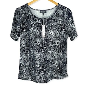 Snake Print Blouse Black White Women Size Medium Short Sleeve Once & Again - Picture 1 of 6