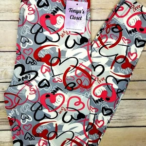 PLUS Leggings Herz Liebe Druck rosa rot butterweich kurvig 10-18 TC - Bild 1 von 7