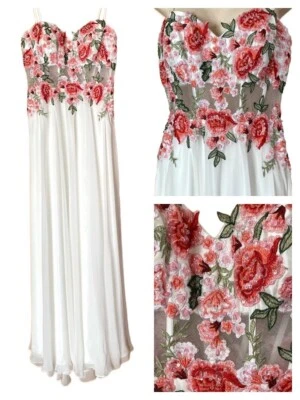 NUEVO VESTIDO FORMAL DAVE & JOHNNY TALLA 7/8 LARGO MARFIL GASA BORDADO CUENTAS Foto 1 de 4