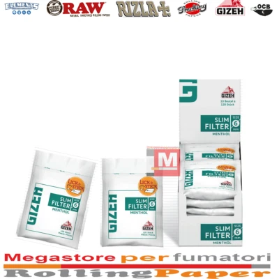 Filtri Gizeh Menthol Slim 6mm – 10 Bustine Originali con Aroma Fresco 120 Filtre - Image 1 of 2