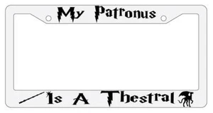 My Patronus is A Thestral White Plastic License Plate Frame Auto Accessory - Picture 1 of 1