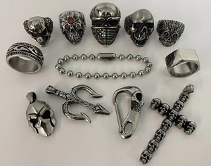 COLECCIÓN 12 ANILLO CALAVERA ACERO QUIRÚRGICO INOXIDABLE COLGANTE PULSERA NUEVOS - Imagen 1 de 9