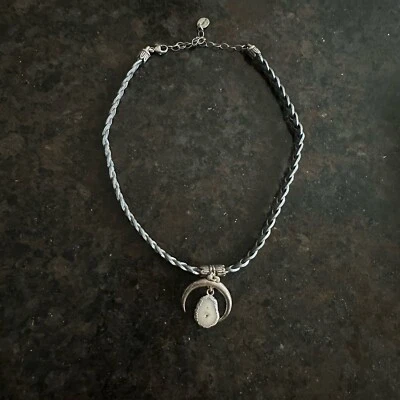 "Gargantilla collar de cuero trenzado plateado cuarzo solar gris Chan Luu 12""" Foto 1 de 4