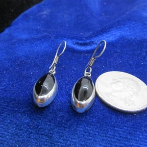ORECCHINI PENDENTI VINTAGE MESSICANI ONICE NERA, STERLING - Foto 1 di 5