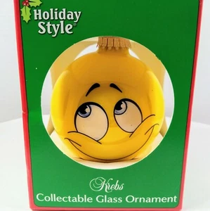 Krebs Smiley Gesicht Ornament gelb Emoji Mmmmmm .... Geschenke Glas in Box  - Bild 1 von 5