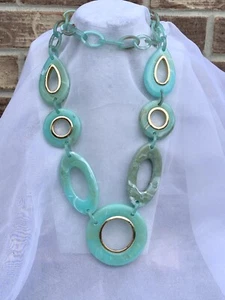 Vtg Teal Green Semi Translucent Lucite Necklace Graduated Loop Chain Links 35” - Picture 1 of 8