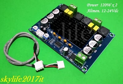 Modulo AMPLIFICATORE TPA3116D2 AUDIO 120W x2 Doppio canale Stereo 12-24Vdc - Immagine 1 di 3