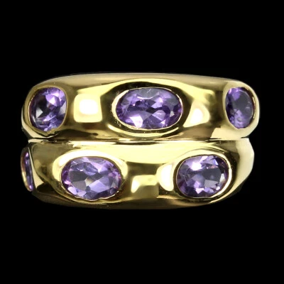 925 Anello Argento Sterling Ovale Ametista Viola 6x4mm Gemma Gioielli Misura 6.5 - Immagine 1 di 4