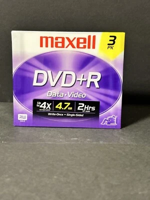 Maxell DVD+R 4.7 GB New and Sealed DVD Rewriteable RW - 3 Pack Blank Media  - Image 1 of 4