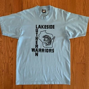 Vtg 90s Lakeside Lutheran Warriors T Shirt Sz L Single Stitch Lake Mills WI - Picture 1 of 4