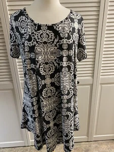 Simply Aster by Firmiana Grafik schwarz weiß Kleid Kurzarm hoher niedriger Saum L - Bild 1 von 10