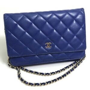 CHANEL A33814 CC Matelasse Chain wallet Shoulder Bag Lambskin Leather Blue
