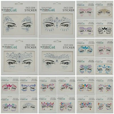 WONDERCAT LONDON Face Edelsteine Kleber Glitzer Juwel Tattoo Aufkleber Rave Party 1 BLATT ZUFÄLLIG WAMIX