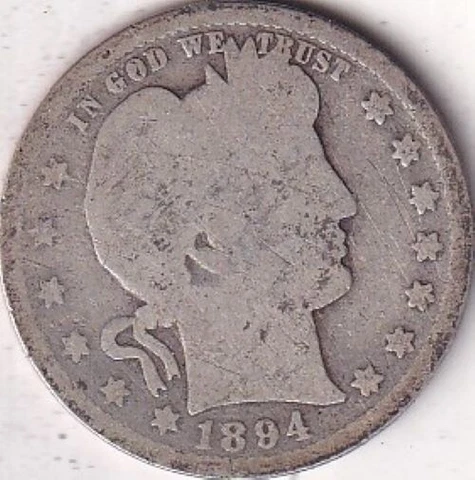1894 SILVER Barber Quarter #202 - AG - BEAUTIFUL COLOR - BEAUTIFUL COIN Cover