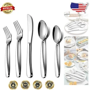 60-Piece Heavy Duty Stainless Steel Silverware Set for 12 - Dishwasher Safe - Picture 1 of 9