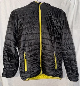 Sandia Peak Mountain Co Youth XL Black Puffer Jacket Hooded Yellow Lining - Picture 1 of 6