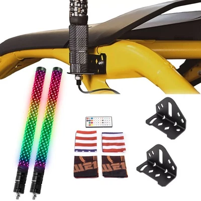 Pair 2FT Fat RGB LED Spiral Whip Light Mounts Kit For Can Am Maverick R/R Max - Image 1 of 4