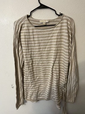 Suéter suéter a rayas blancas tostadas grandes Michael Kors para mujer corbatas laterales Foto 1 de 4