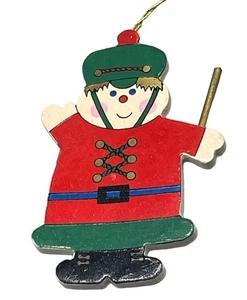 Vintage Weihnachten Spielzeug Lötzinn Baumschmuck Holz rot grün flach 3,25" LESEN - Bild 1 von 5