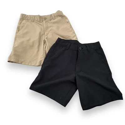 Lote de 2 Pantalones Cortos IZOD Niños Caqui y Azul Marino Talla 7 Rendimiento Frente Plano Conjunto Foto 1 de 4