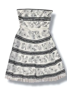 BCBG Maxazria Dress Womens 12 White & Black Floral Strapless Corset Lace Flare - Picture 1 of 11
