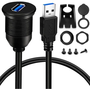 BATIGE Single Port USB 3.0 Male to Female AUX Car Mount Flush Cable 3ft  - Afbeelding 1 van 7