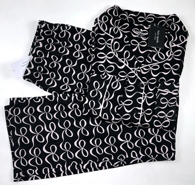 NEW KATE SPADE Size S Women's Pajama Pant Set Black Pink BOW Long Sleeve - Изображение 1 из 4