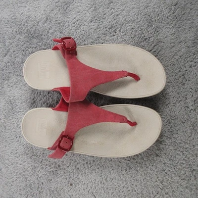 FitFlop 凉鞋女式 8 码红色麂皮绒紧身丁字裤楔形舒适 112-2203 — 第 1/4 张图片