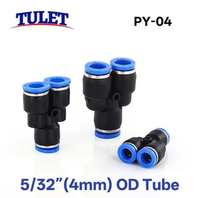 5pcs Pneumatic Y Union Connector Tube OD 5/32" Push In To Connect Fitting - Image 1 of 3