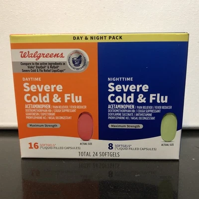 Walgreens Severe Cold & Flu Day & Night Pack 24 Softgels Exp 5/2027 New - Image 1 of 4