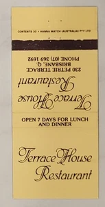 Matchcover Australia Brisbane Terrace House Restaurant - Picture 1 of 2
