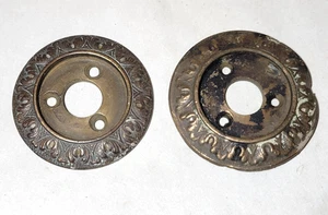 2 Lot Corbin Doorknob Rosette 2" Antique 1880s Victorian Bronze/Brass (1 as-is) - Picture 1 of 6