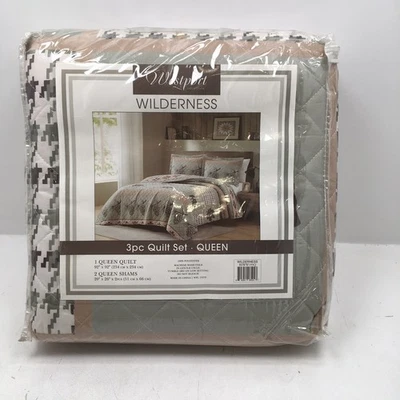 RT Designers 3pc Quilt Set, Green & Beige Patchwork Westport Wilderness, Queen - Image 1 of 4